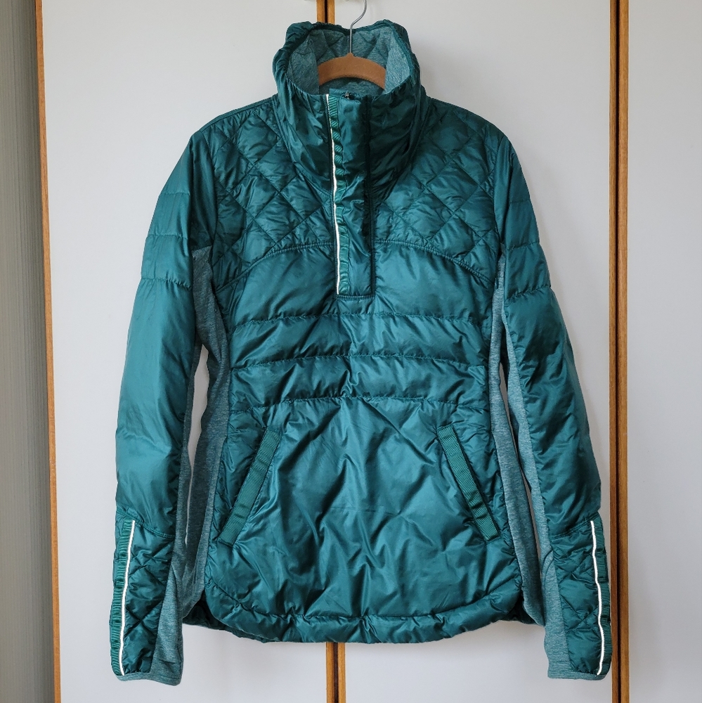 Lululemon Down For a Run Pullover 8 Forage Teal Quilted Glyde